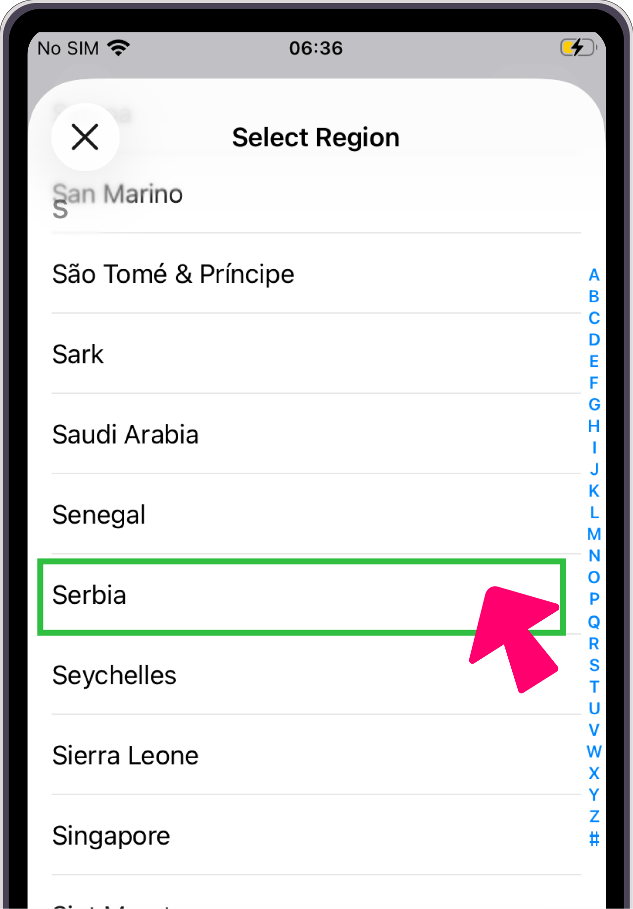 Select country — Serbia