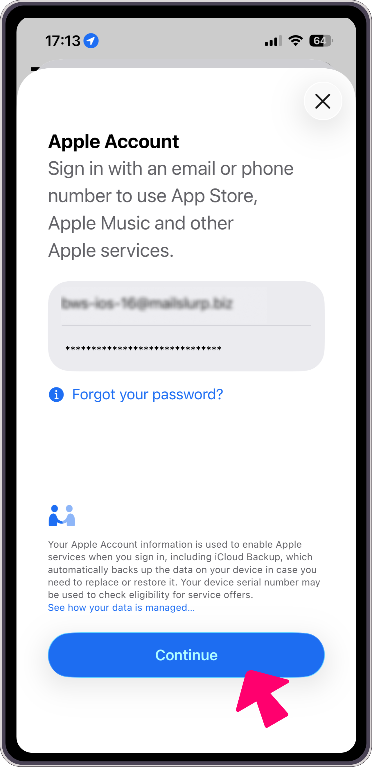 Ввод данных аккаунта