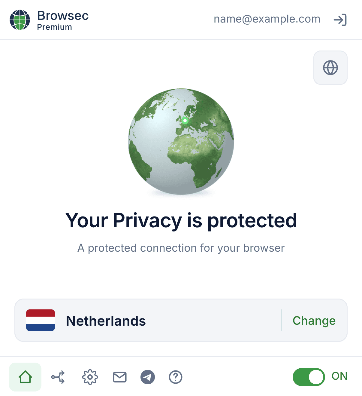 Tek tıkla bağlanan Browsec VPN ve proxy uzantısı penceresi